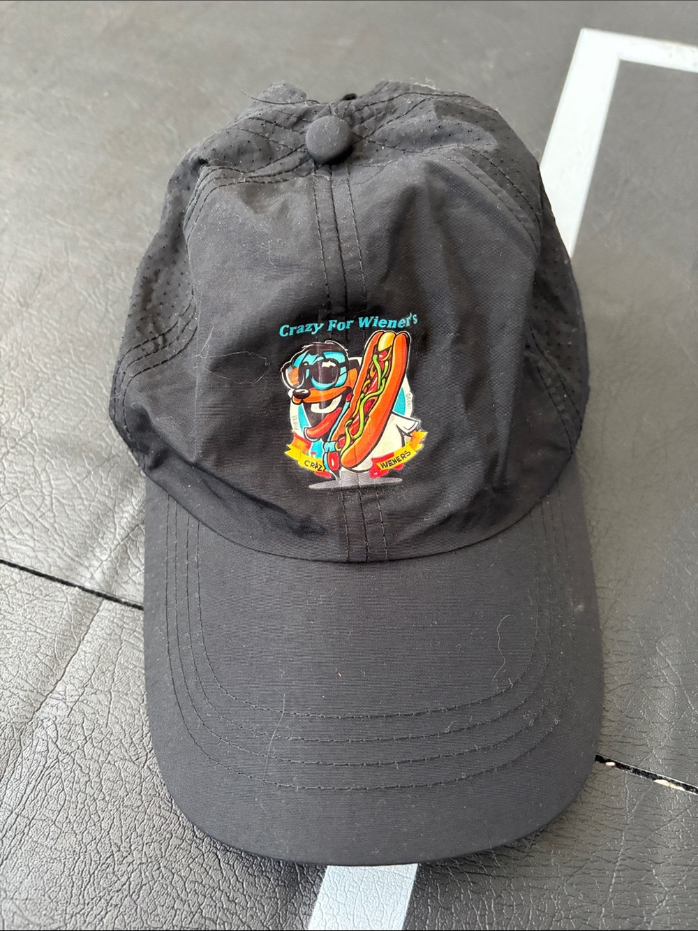 Black 'Crazy for Wiener's' Hot Dog Logo Baseball Cap